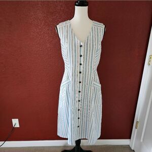LOFT Striped Button-Down Dress - Blue and White
